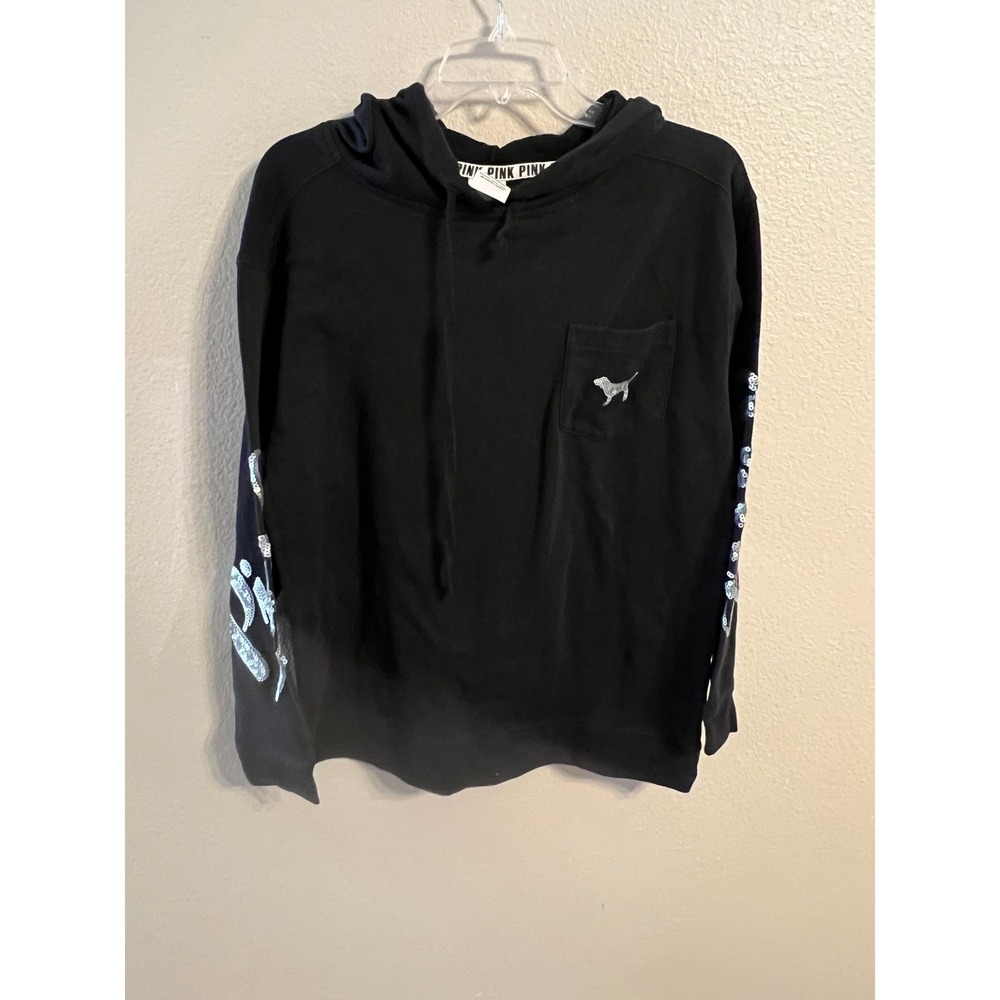 Victoria's Secret PINK Sequins Dog Logo Hoodie Black XS